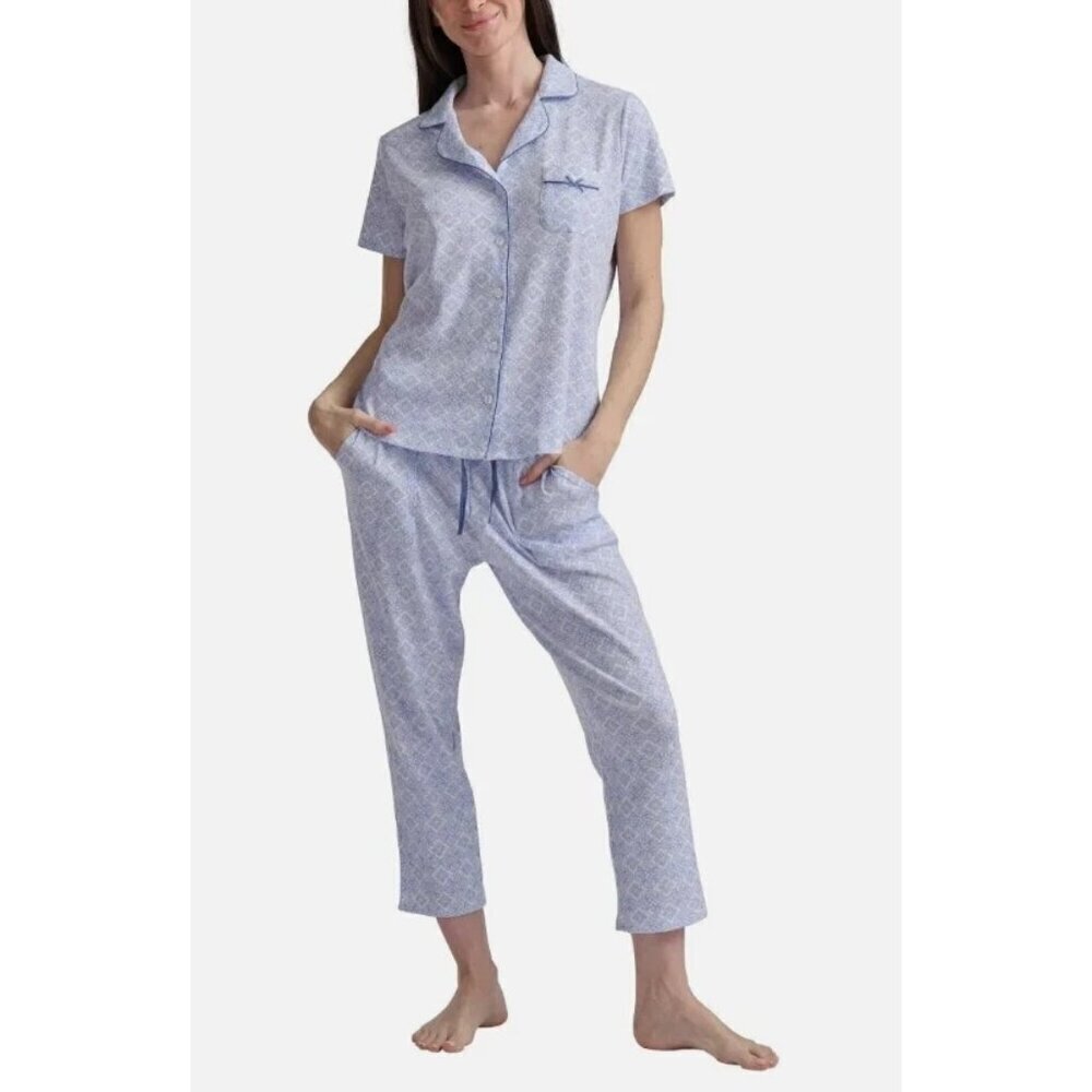 NEW Karen Neuburger Women's XS 2 Piece Pajama Set Natural Stretch Polyester